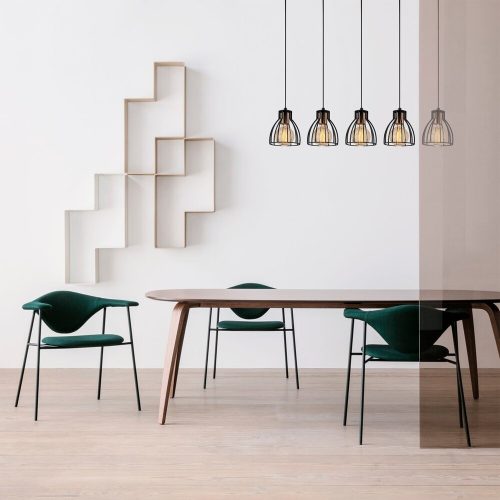Ipari fekete csillár, fém test, 85 cm átmérő, 108 cm magasság | 5 x E27 Max 40W | Elegáns világítás modern terekhez, IP20 besorolás