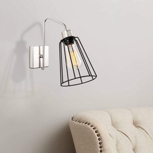 Modern fali lámpa, nikkel és fekete, 15 x 32 cm | Fém ház, E27 Socket Max 40W | Stílusos világítás otthoni és irodai használatra, elegáns design, IP20