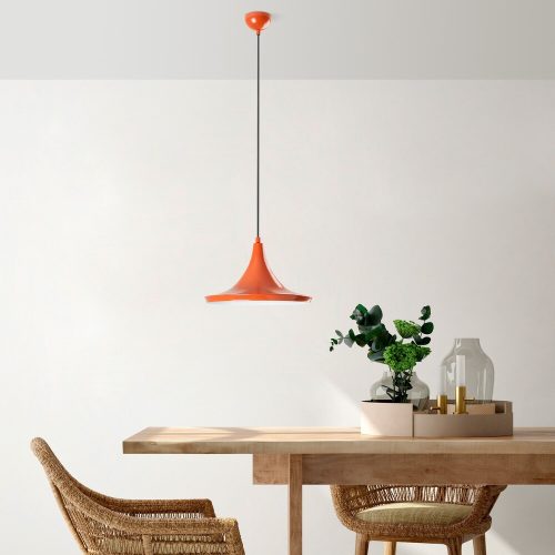 Stílusos narancssárga csillár, fém test, állítható magasság 30-117 cm, Ø30 cm árnyékoló, E27 aljzat, tökéletes modern lakóterekbe, elegáns kivitel