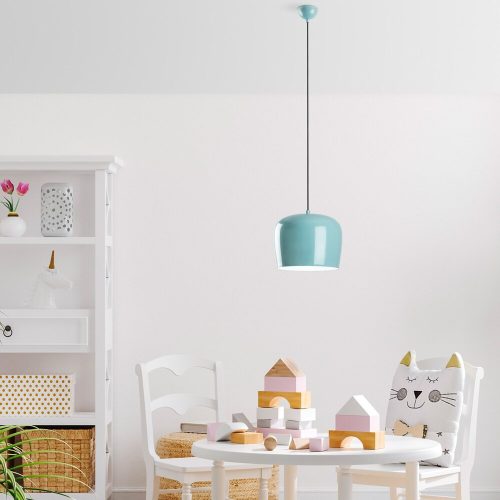 Türkiz fém csillár, állítható magasság 24-114 cm, Ø23 cm ernyő, E27 aljzat, stílusos világítás modern terekhez, IP20 besorolás, elegáns kivitel