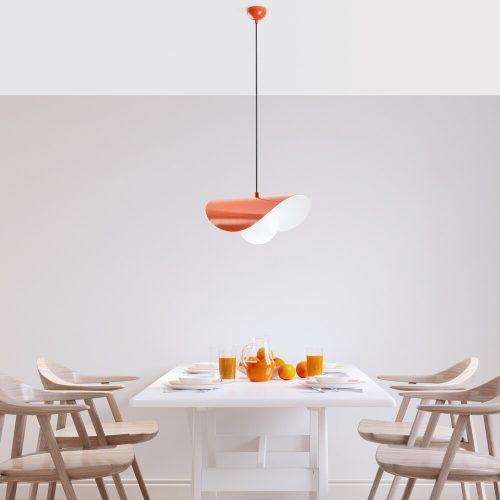 Stílusos narancssárga csillár, fém test, állítható magasság 25-112 cm, Ø10 alaplap, E27 aljzat Max 40W, tökéletes a modern dekorációhoz | IP20 besorolású