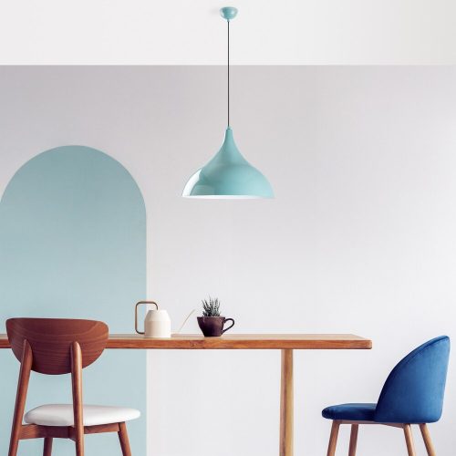 Türkiz fém csillár, Ø41 cm, állítható magasság 42-133 cm, E27 aljzat, stílusos kialakítás modern terekbe, tökéletes otthoni és irodai dekorációhoz