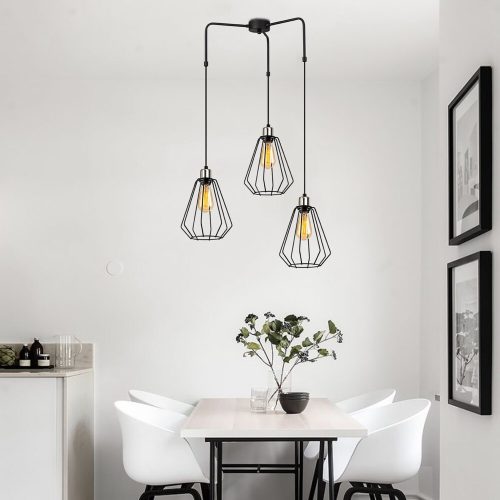 Modern fekete csillár, 68 cm átmérő, állítható magasság, fém ház, 3 x E27 aljzat, stílusos ipari kivitel otthoni és irodai világításhoz