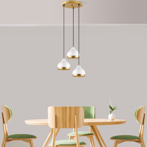 Elegáns fehér csillár, állítható magasságú 25-111 cm, fém test, Ø17 cm sapka, 3 x E27 Max 40 W, tökéletes modern lakóterekbe, IP20 besorolás.