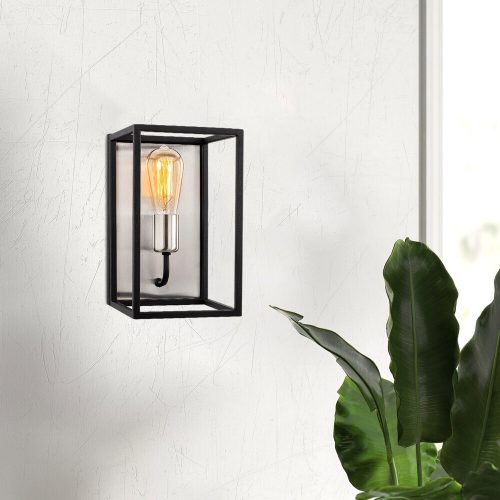 Modern fali lámpa, nikkel és fekete, 17 x 19 cm, magasság: 28 cm | E27 aljzat, max 40W | Stílusos fém test, tökéletes kortárs terekbe