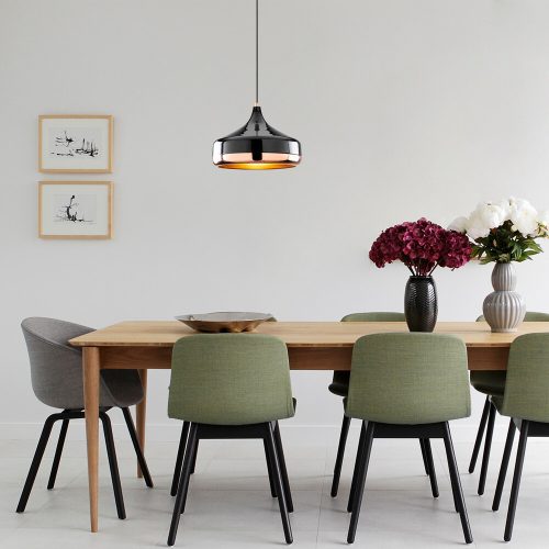 Modern csillár fém testtel, fekete és réz, 36 cm átmérő, állítható magasság, E27 foglalat, elegáns dizájn Glam és skandináv belső terekhez