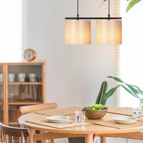 Skandináv csillár, krém és fekete, 47 x 20 cm | Állítható magasság 120 cm | Fém ház, szövet sapka, 2 x E27 Max 40W | Elegáns világítás modern terekbe