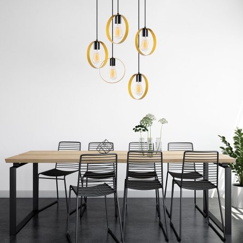 Elegáns arany-fekete csillár, 70 cm átmérőjű, állítható magasságú, fém test, 5 x E27 Max 40W | Elbűvölő világítás modern terekhez, IP20 besorolás