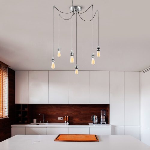 Nosztalgikus krómcsillár, 126 cm átmérő, 102 cm magasság | Állítható magasságú, 6 x E27 Max 40W | Elegáns fém dizájn modern terekhez