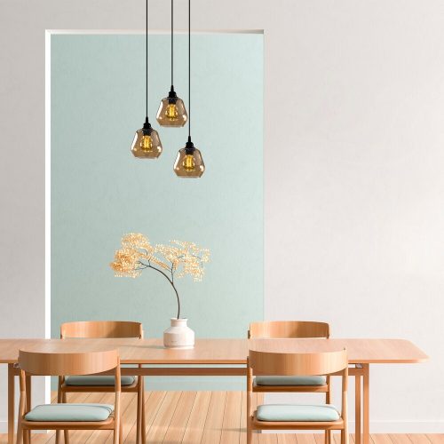 Elegáns arany-fekete csillár, fém test, 39 x 39 cm, magasság 110 cm, állítható, 3 x E27 Max 40W | Nosztalgikus Glam skandináv design, IP20