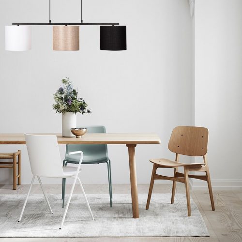 Skandináv csillár, állítható magasságú 120 cm, vastest, fekete és krémszínű, 110 x 20 cm | 3 x E27 Max 40W | Elegáns világítás modern terekbe