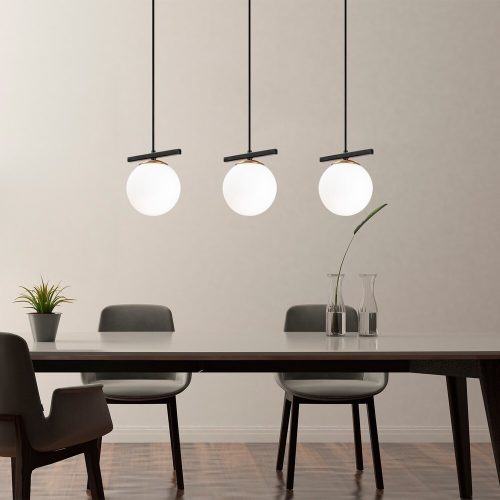 Modern ipari csillár, fém test, állítható magasság 127 cm, fekete-fehér kivitel, 3 x E27 foglalat, 81 x 15 cm | Ideális skandináv lakberendezéshez