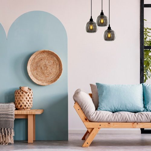 Skandináv Nosztalgia csillár, Füstszín, 40 x 40 cm, Magasság 114 cm | Fém ház, üvegkupak, állítható magasság, 3 x E27 Max 40W | Elegáns világítás