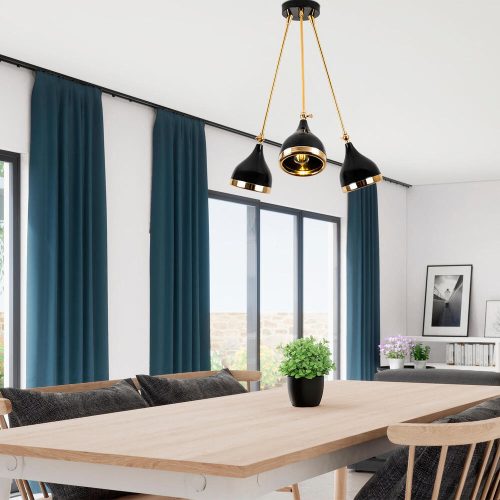 Modern csillár, fekete és arany, 60 cm átmérő, 63 cm magasság | Fém ház, 3 db E27 aljzat, elegáns skandináv dizájn elbűvölő terekhez