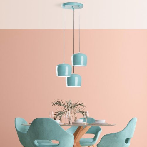 Elegáns türkiz csillár, fém test, 45 cm átmérő, állítható magasság 45-114 cm, 3 x E27 aljzat, tökéletes modern terekbe, stílusos világítási megoldás