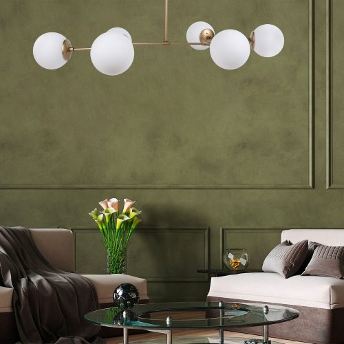 Skandináv csillár, fém test, sárga-fehér, 100 x 58 cm | Magasság: 48 cm, 6 x E27 Aljzat | Elegáns dizájn modern terekhez, egyszerű beállítással