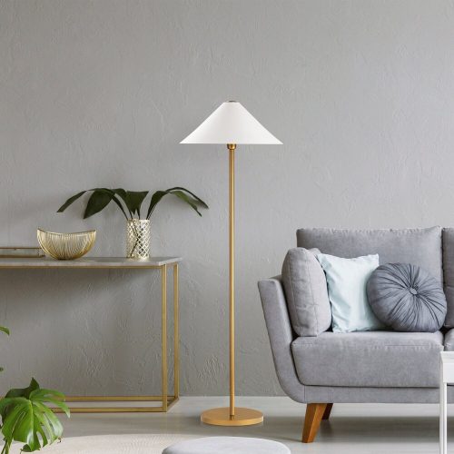 Elegáns arany állólámpa, fém ház, 46 x 46 x 150 cm | 40 cm átmérőjű sapka, E27 aljzat, 200 cm kábel | Stílusos világítás a modern lakberendezéshez