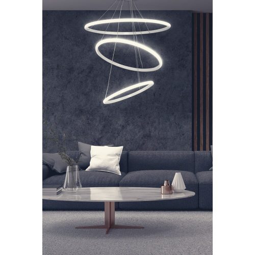 Elegáns állítható csillár, alumínium test, 30-50 cm átmérőjű, fehér elektrosztatikus bevonat, LED 6500K, 60-80W | Modern terekbe tökéletes