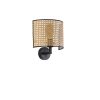 Stílusos fali lámpa rattan kupakkal, fém házzal, 25 cm magassággal, 20 cm átmérővel | E14 aljzat, max 40W | Elegáns fekete és rattan design modern terekhez