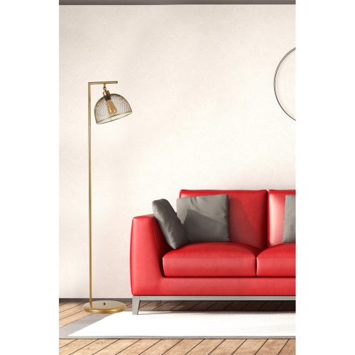 Elegáns arany állólámpa, fém ház, 154 cm magas, 30 cm talp, E27 aljzat, be-/ki kapcsoló, stílusos világítás a modern lakberendezéshez és hangulathoz.