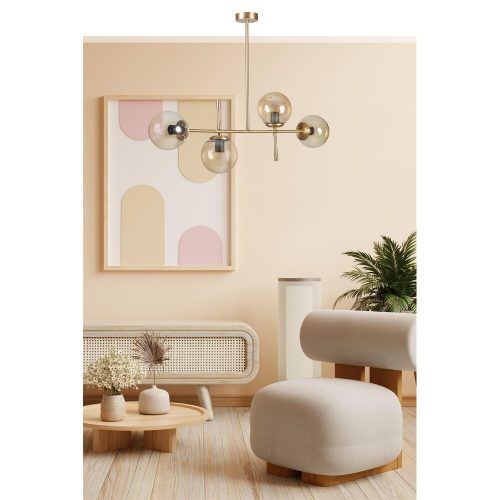 Elegáns arany csillár, fém test, 15 cm sapka átmérő, 90 cm alaplap, 65 cm magasság, E27 foglalat Max 40W | Stílusos világítás modern terekbe