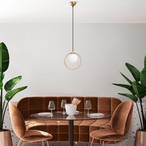 Elegáns aranycsillár, állítható magasság 30-126 cm, fém ház üvegkupakkal, Ø15 cm, E27 aljzat, 90 cm-es kábel, tökéletes modern terekbe, IP20