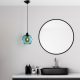 Elegáns kék csillár, állítható magasság 40-120 cm, fém test, Ø20 cm sapka, Ø14 talp, 1 x E27 aljzat, tökéletes modern terekbe, IP20 besorolás