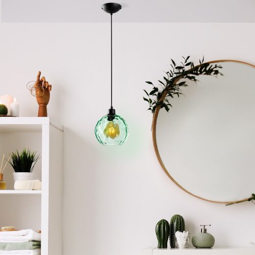 Elegáns zöld csillár, állítható magasság 40-120 cm, fém test, Ø20 cm sapka, Ø14 talp, 90 cm kábel, E27 aljzat, tökéletes modern terekbe