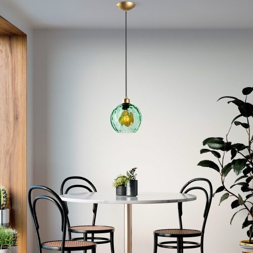 Elegáns zöld csillár, állítható magasság 40-120 cm, fém test, Ø20 cm sapka, Ø14 talp, 90 cm kábel, E27 aljzat, tökéletes modern terekbe