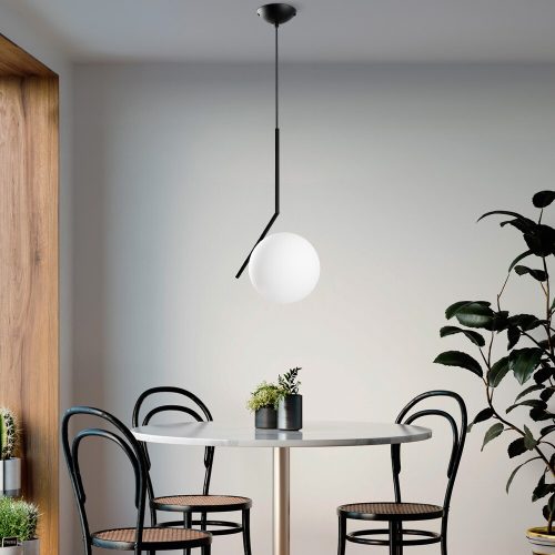 Elegáns fekete csillár, fém test, állítható magasság 75-115 cm, Ø25 cm sapka, 1 x G9 aljzat, modern design otthonra és irodára | IP20 besorolású