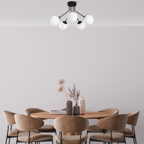 Elegáns fekete csillár, fém test, 62 cm átmérő, 40 cm magasság | 5 x E14 aljzat, nem állítható | Tökéletes modern lakóterekhez, stílusos világítási megoldás