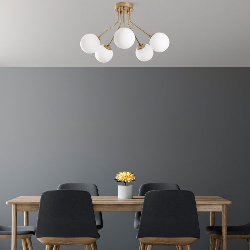 Elegáns arany csillár, fém test, 62 cm átmérő, 40 cm magasság | 5 x E14 aljzat, nem állítható | Tökéletes nappaliba és étkezőbe, stílusos kialakítás