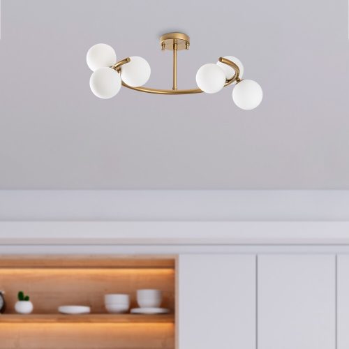 Elegáns arany csillár, fém test, 55 x 50 x 30 cm | 6 x G9 Max 10 W-os aljzat | Stílusos világítás modern otthonokhoz, IP20 besorolású, izzót nem tartalmaz