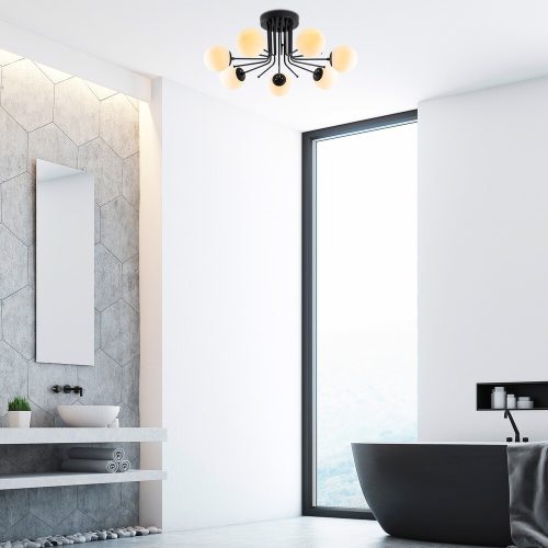 Ipari skandináv csillár, fekete fém test, 90 cm átmérő, 35 cm magasság | 7 x E27 Max 40W | Stílusos világítás modern terekbe