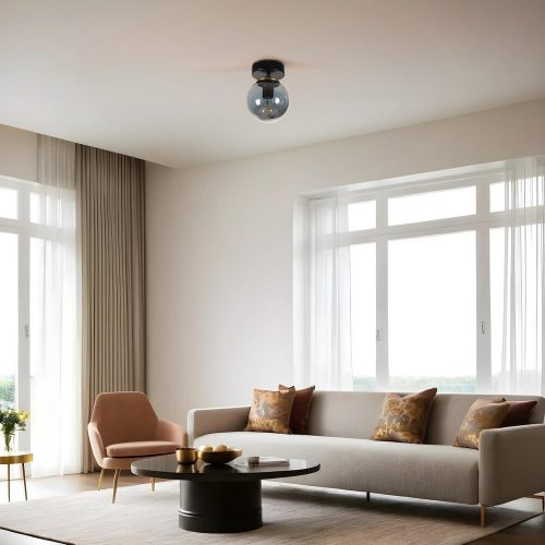 Elegáns fémcsillár, fekete és füstölő, 15 cm átmérő, 20 cm magasság | E27 aljzat, max 40W, IP20 | Tökéletes modern lakberendezéshez és világításhoz