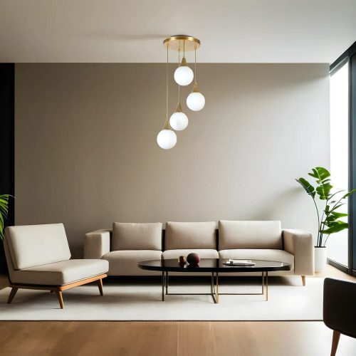 Elegáns fém csillár, fehér és arany, 30 cm átmérő, állítható magasság 70 cm | E27 Max 40W, IP20 | Tökéletes modern lakóterekbe és étkezőkbe