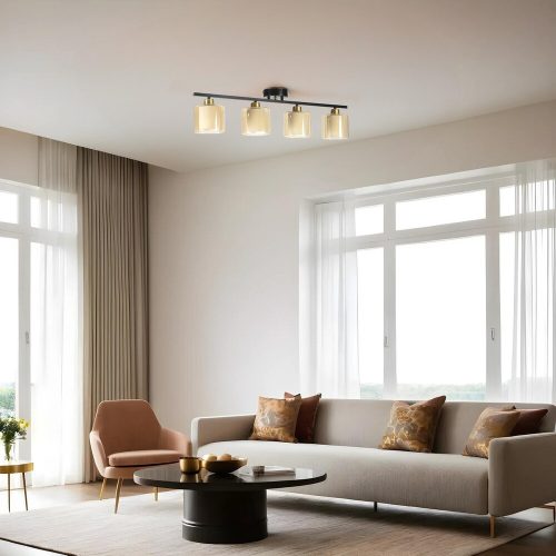 Elegáns fekete-borostyán csillár, fém test, 15 cm átmérő, 20 cm magasság, 75 cm hosszúság, E27 aljzat, max 40W, IP20 | Modern terekbe tökéletes