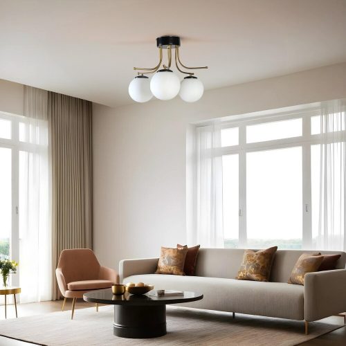 Elegáns fekete-fehér csillár, fém test, 50 cm átmérő, 32 cm magasság | E27 aljzat, max 40W, IP20 | Tökéletes modern lakóterekbe