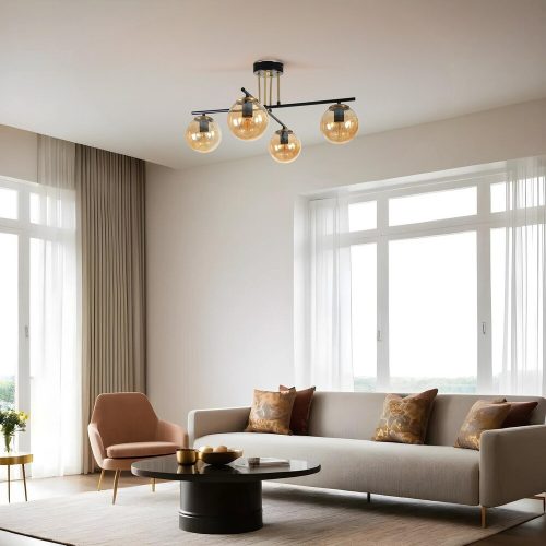 Elegáns borostyán-fekete csillár, fém test, 70 cm átmérő, 40 cm magasság | E27 aljzat, max 40W | Stílusos világítás modern terekhez, IP20 besorolású
