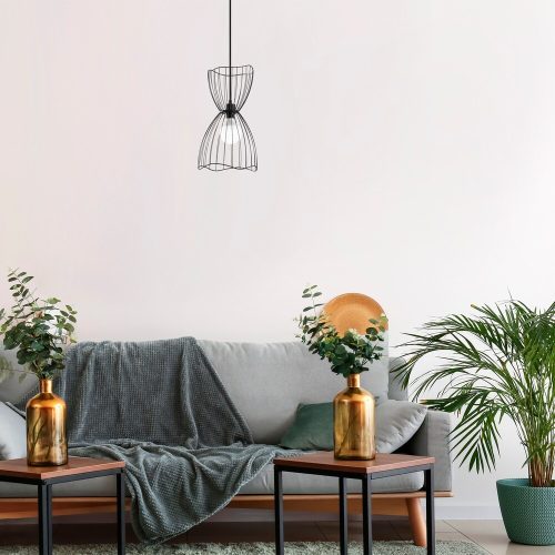 Ipari fekete csillár, állítható magasságú 60-140 cm, fém test, 25 x 25 cm, E27 aljzat max. 40 W, elegáns, egyszerű kialakítás modern terekhez
