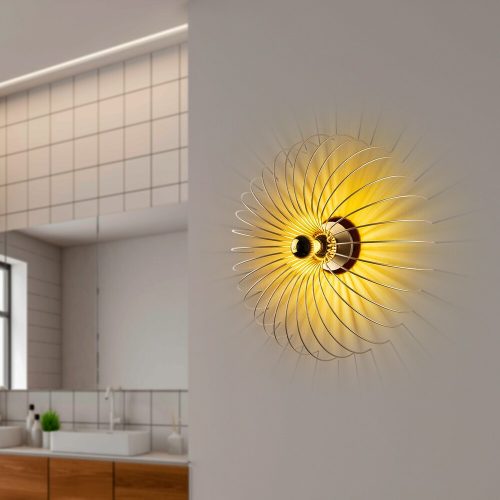 Elegáns arany fali lámpa, 56 x 16 x 56 cm | Fém ház, nem állítható magasságú, E27 aljzat (max. 40W) | Stílusos világítás modern belső terekhez, IP20 besorolású