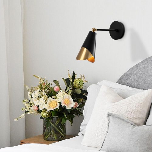 Modern fali lámpa, fekete és vintage, 14 x 35 cm | Fém ház, E27 aljzat, IP20 | Stílusos ipari és skandináv dizájn otthonra és irodára