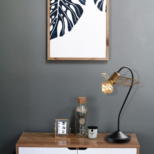 Elegáns asztali lámpa, fekete-arany, 20 x 20 cm, magasság 45 cm | Fém ház, E27 aljzat, Max 40W, 200 cm Kábel | Elbűvölő design modern terekhez