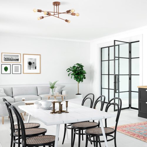 Modern réz csillár, 66 x 66 cm, magasság 27 cm | Fém ház, 6 x E27 Max 40W | Elegáns design otthoni és irodai használatra, IP20 besorolású