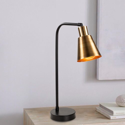 Modern asztali lámpa, fekete és vintage, 28 x 17 cm, magasság: 52 cm | Fém ház, 200 cm kábel, IP20 | Glam és skandináv dizájn otthonra és szállodára