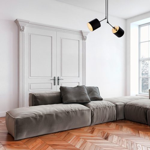 Modern ipari csillár, fekete fém test, 100 x 100 cm, magasság: 107 cm, 2 x E27 Max 40 W, stílusos skandináv dizájn otthonra és irodára