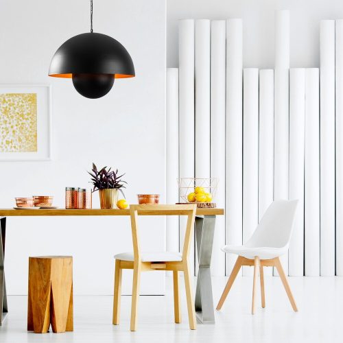 Modern ipari csillár, fekete fém test, 60 x 60 cm, magasság 101 cm | E27 aljzat, max 40W | Stílusos világítás skandináv és újszerű dekorációhoz