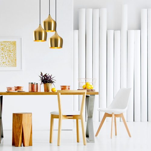 Elegáns arany csillár, 46 x 46 cm, magasság 124 cm | Állítható, fém ház, 3 x E27 Max 40W | Modern Glam Design stílusos belső terekhez
