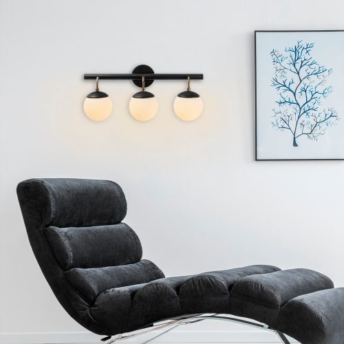 Modern fali lámpa, vastest, üvegkupakkal, 61 x 28 cm | Magasság: 20 cm, IP20 | Stílusos fekete-fehér dizájn szállodai és skandináv dekorációhoz