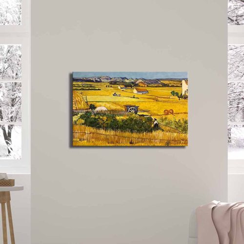 Vincent Van Gogh "The Harvest" dekoratív vászonfestmény, 45 x 70 cm, 100% velúr vászon, 3 cm-es fakeret | Elegáns művészet otthoni és irodai dekorációhoz